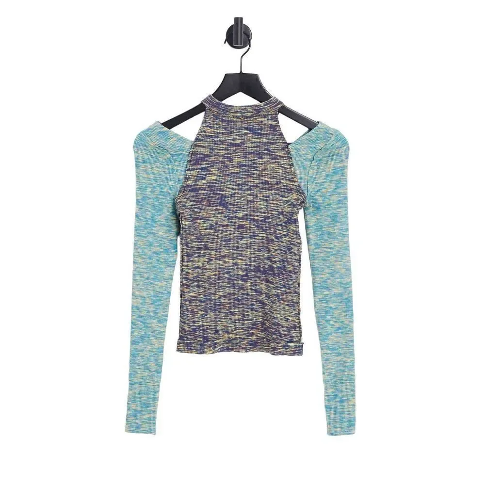 Free People section dyed long sleeve cutout t-shirt in blue XS